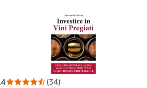 Copertina libro "Investire in Vini Pregiati": botti di legno con un barile d'oro e monete, suggerendo come trasformare la passione per il vino in un investimento.