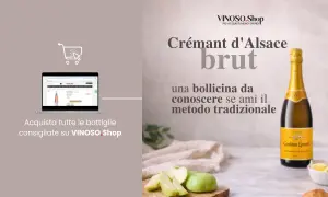 Bottiglia di Crémant d'Alsace brut Gustave Lorentz, con mele e limoni. Acquista online su VINOSO.Shop.