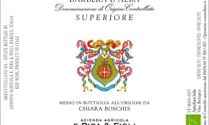 Wine label for Barbera d'Alba Superiore with a coat of arms and text.