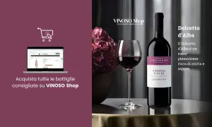 Un calice di Dolcetto d'Alba, ricco di storia e sapore, pronto per i tuoi abbinamenti perfetti. Acquista su VINOSO Shop.