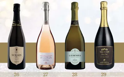 Quattro bottiglie di spumante italiano, tra cui il miglior spumante italiano, pronte per le feste.