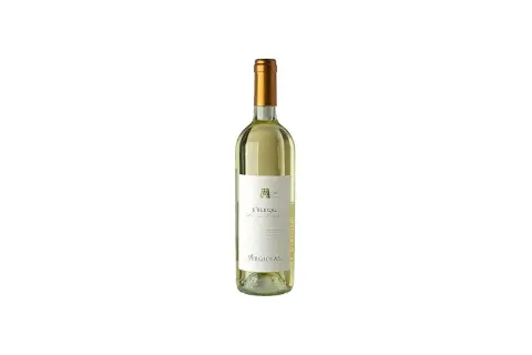 Bottiglia di vino bianco S'Elegas Argiolas, un nasco di Cagliari, con etichetta bianca e dettagli dorati.