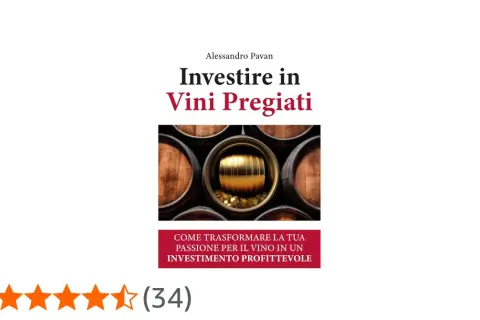 Copertina libro "Investire in Vini Pregiati": botti di legno con un barile d'oro e monete, suggerendo come trasformare la passione per il vino in un investimento.