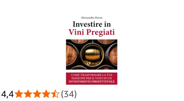 Copertina libro "Investire in Vini Pregiati": botti di legno con un barile d'oro e monete, suggerendo come trasformare la passione per il vino in un investimento.