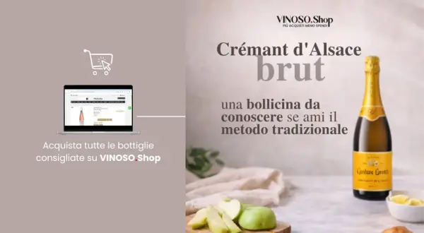 Bottiglia di Crémant d'Alsace brut Gustave Lorentz, con mele e limoni. Acquista online su VINOSO.Shop.