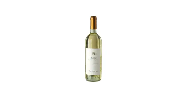 Bottiglia di vino bianco S'Elegas Argiolas, un nasco di Cagliari, con etichetta bianca e dettagli dorati.