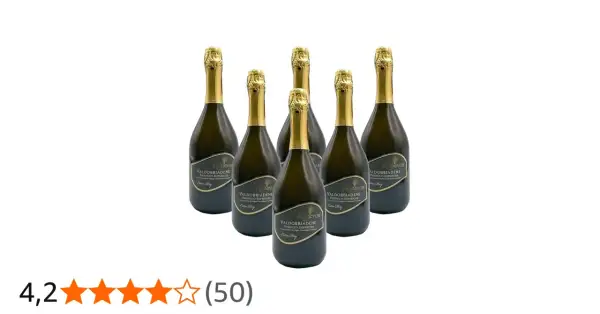 Six bottles of Prosecco with gold foil tops and "Extra Dry" labels are arranged on a white background.