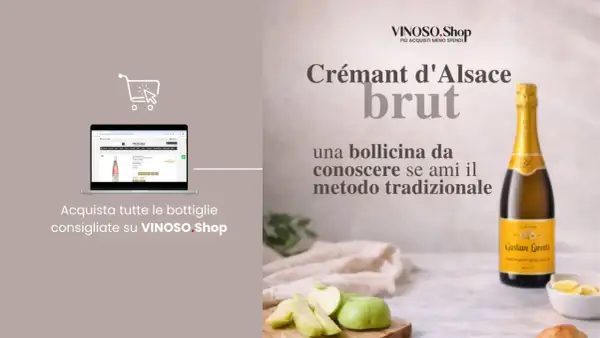 Bottiglia di Crémant d'Alsace brut Gustave Lorentz, con mele e limoni. Acquista online su VINOSO.Shop.